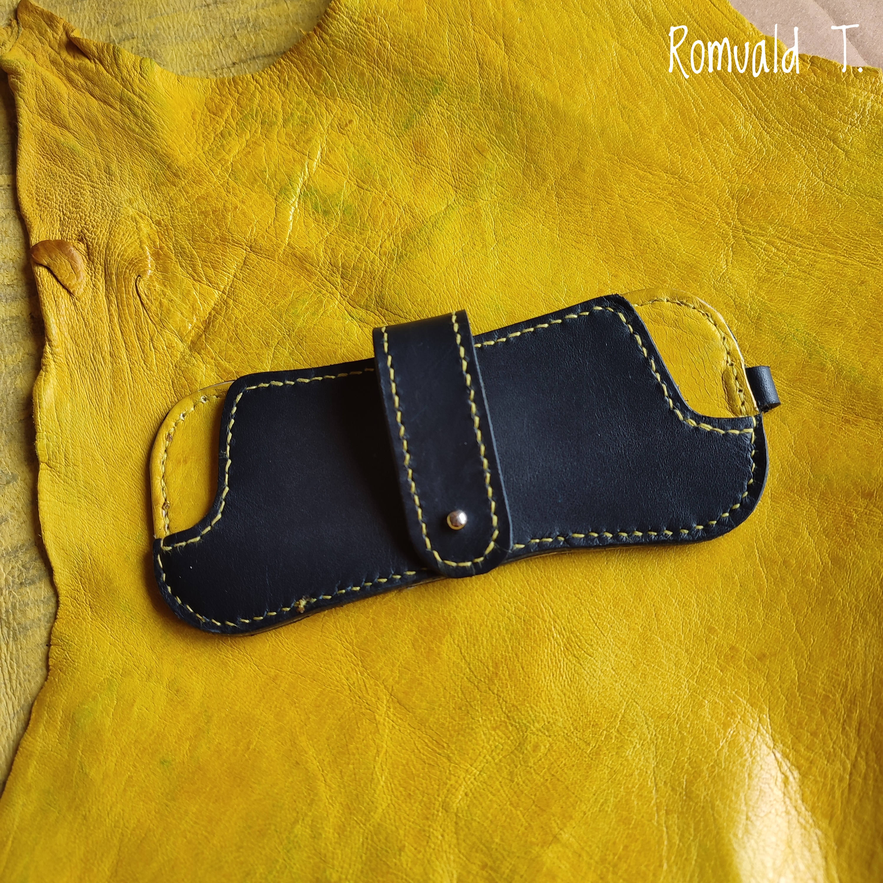 Étui à lunettes bicolore en cuir